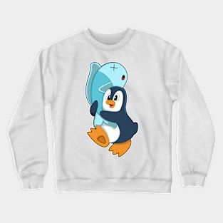 Penguin with Fish Crewneck Sweatshirt